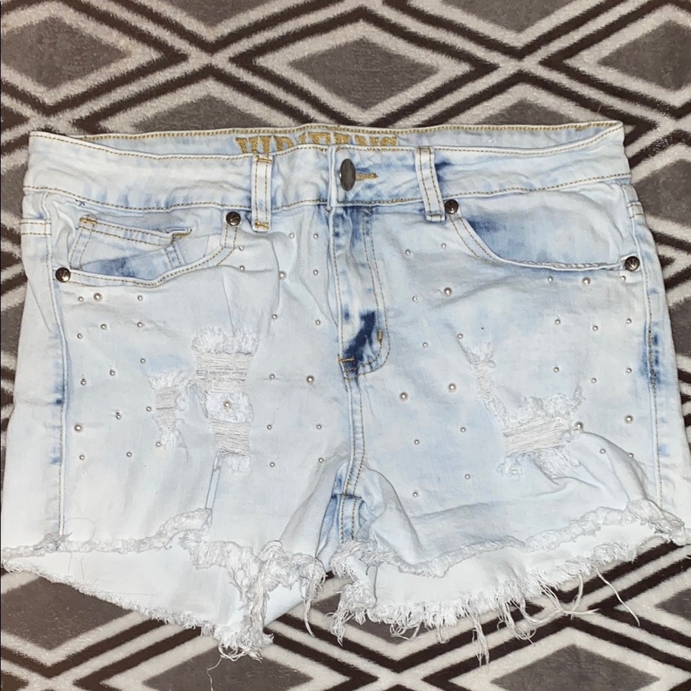 Light Blue Distressed Denim Shorts